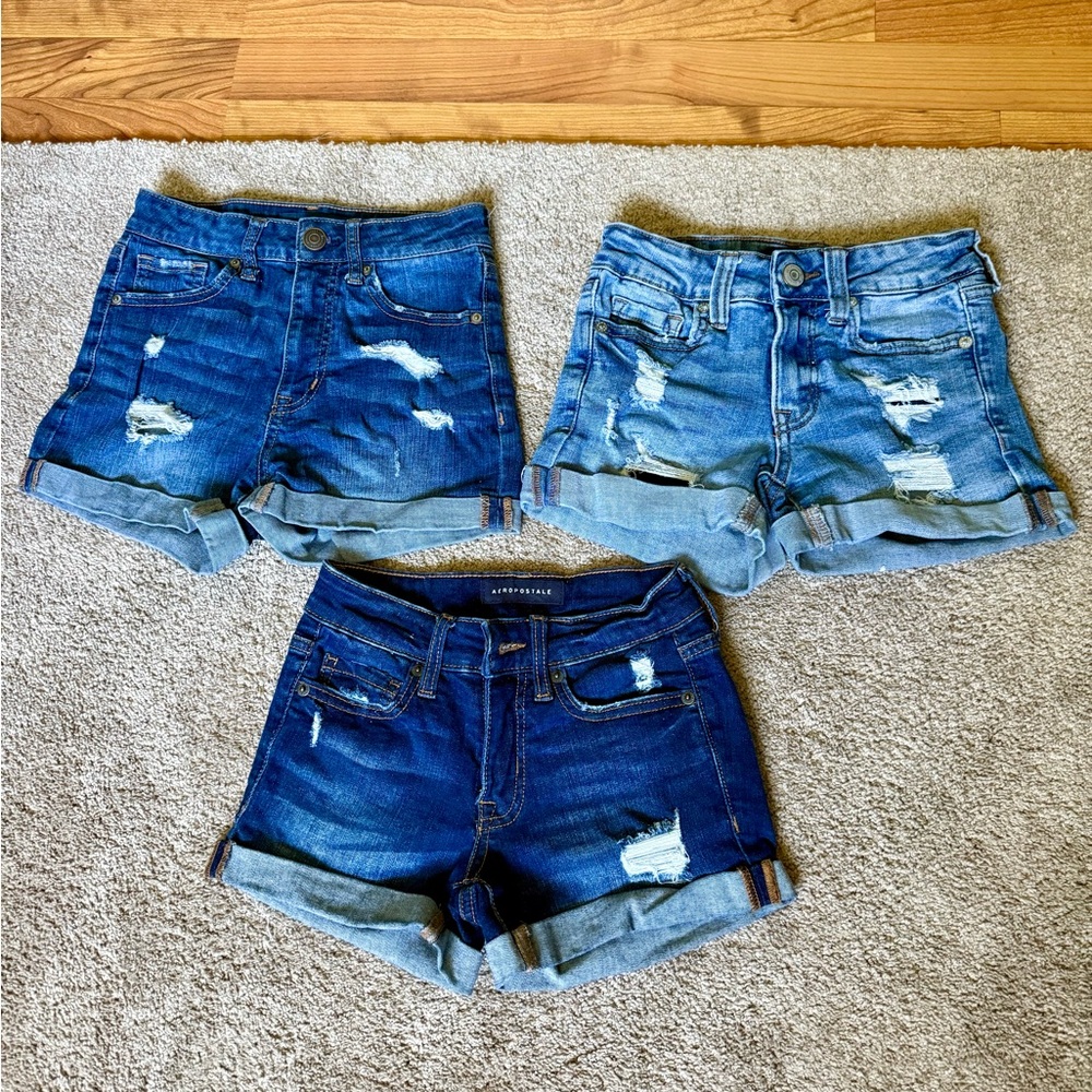 Aeropostale Blue Distressed Jean Shorts Trio
